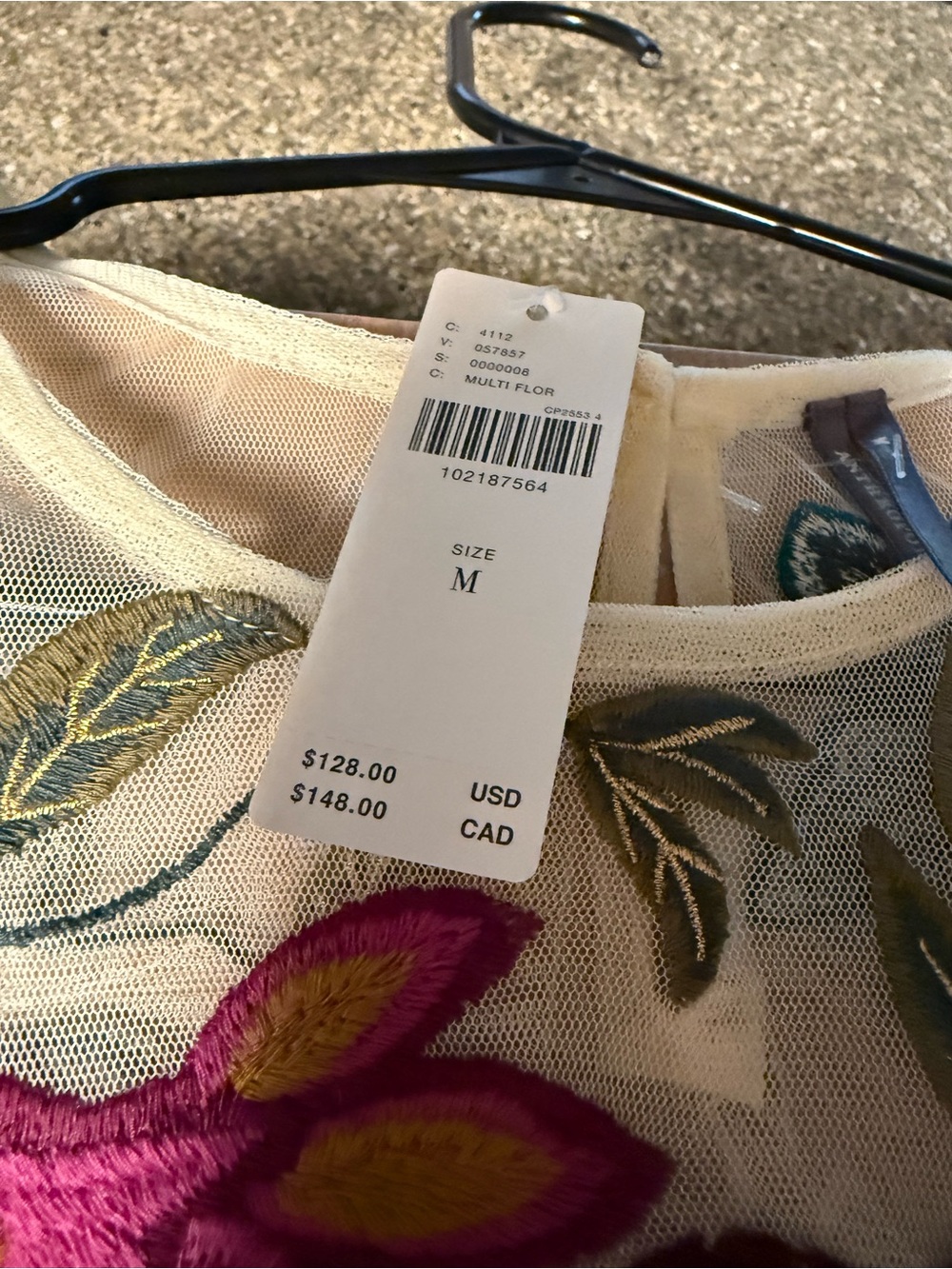 ANTHROPOLOGIE- Embroidered Floral Sheer Blouse in Cream with Pink & Teal Accents - Picture 3 of 5